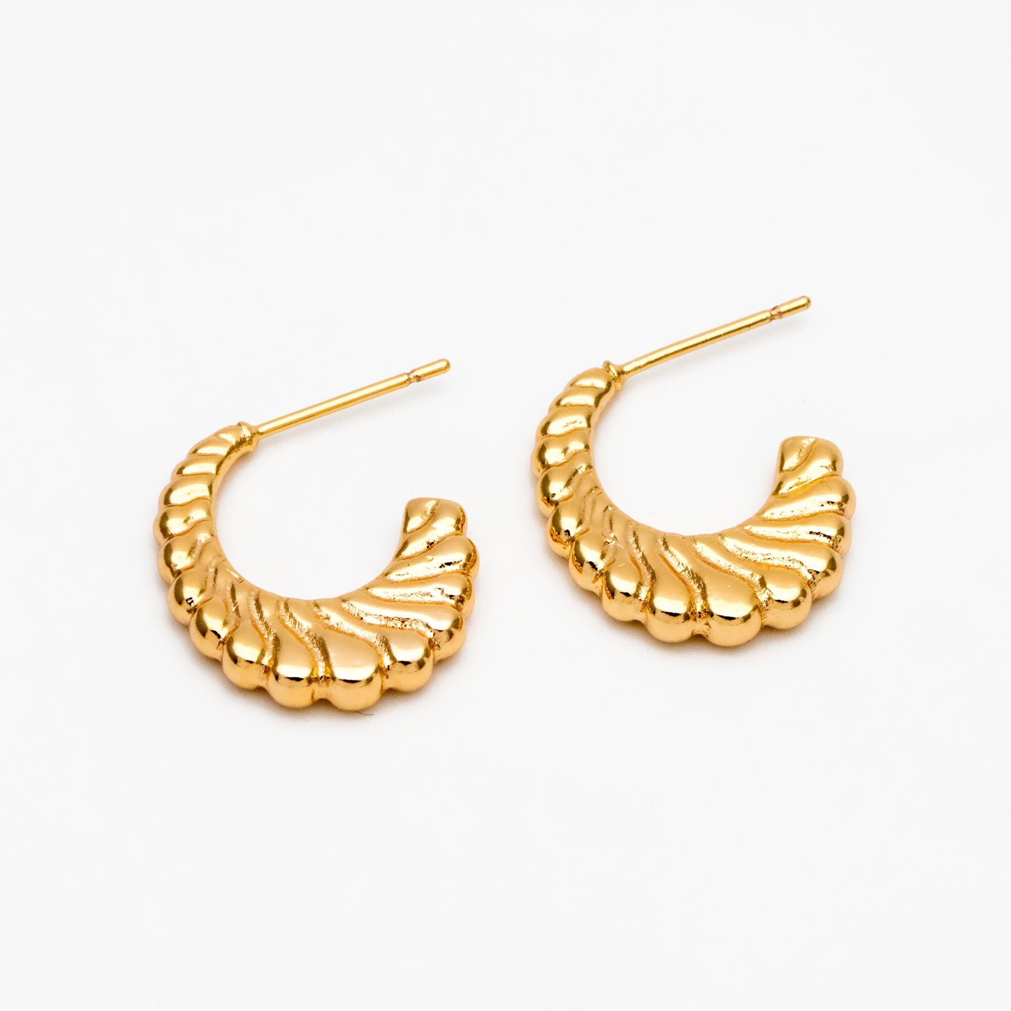 4pcs Gold/ Silver Tone C Shape Earrings, Real Gold/ Rhodium plated Brass, Dainty Stud Earrings (GB-4465)